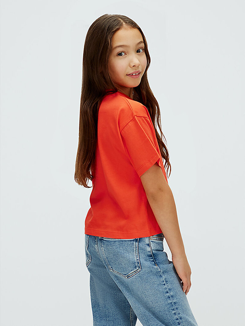 Calvin Klein Turuncu Renkli Kız Çocuk CK Logo Boxy T-shirt