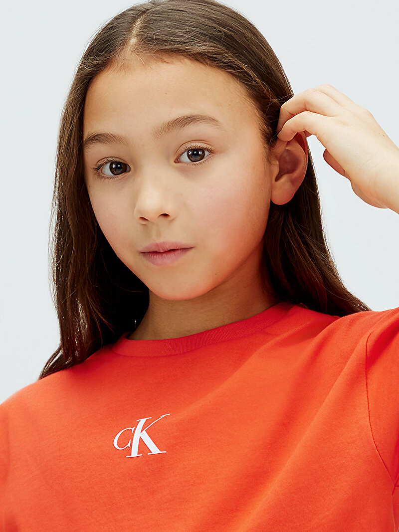 Calvin Klein Turuncu Renkli Kız Çocuk CK Logo Boxy T-shirt