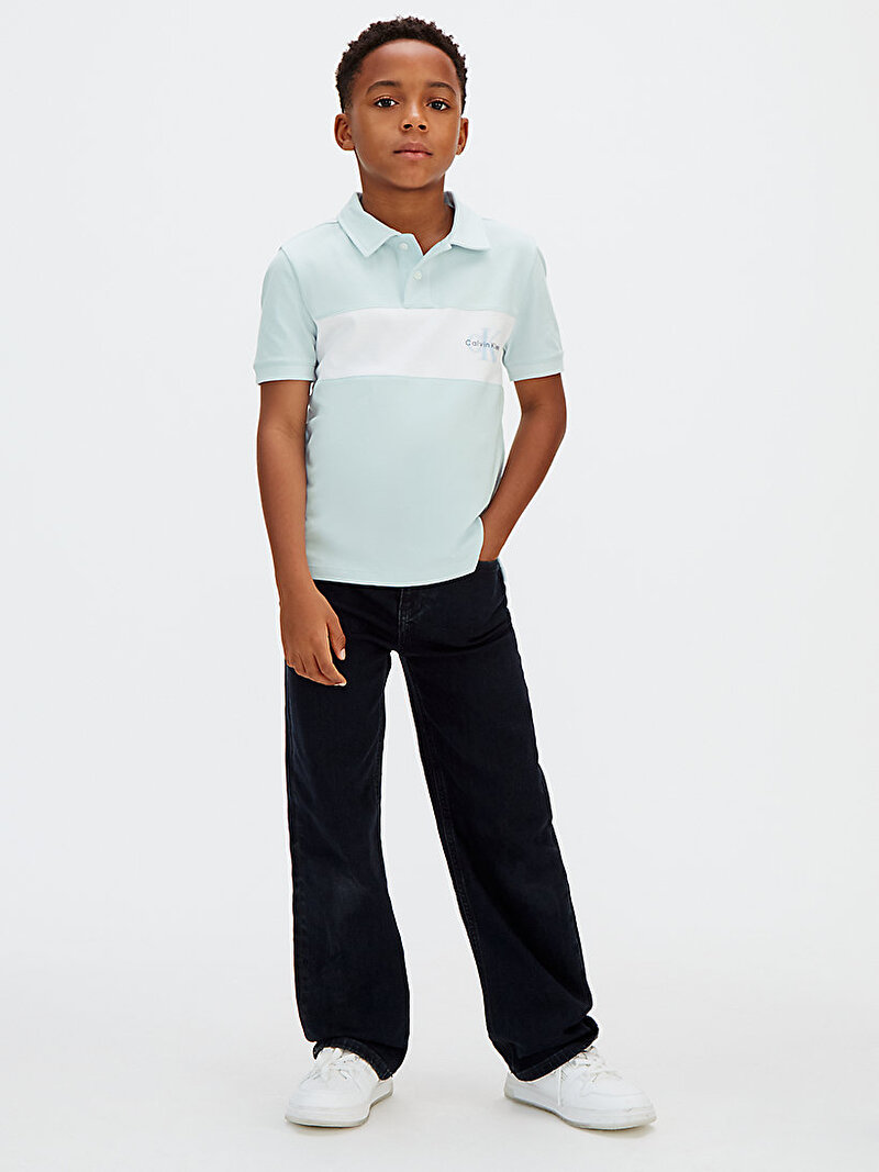 Calvin Klein Mavi Renkli Erkek Çocuk Mono Logo Pieced Polo T-shirt
