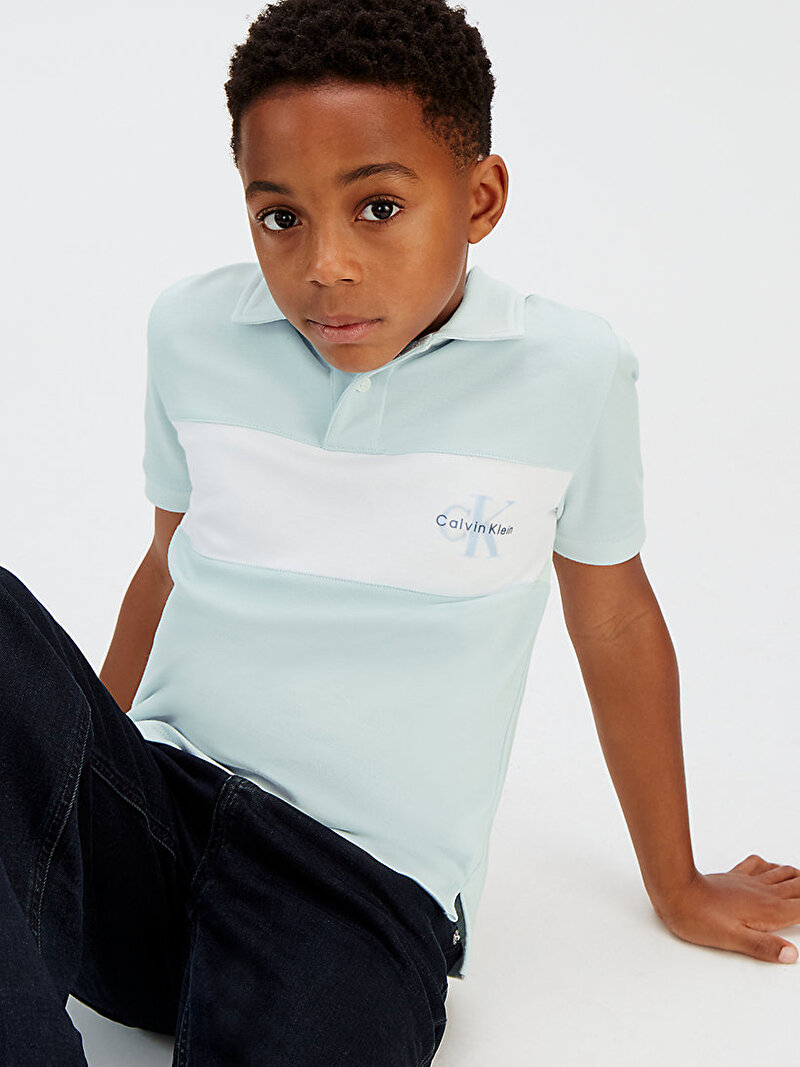 Calvin Klein Mavi Renkli Erkek Çocuk Mono Logo Pieced Polo T-shirt