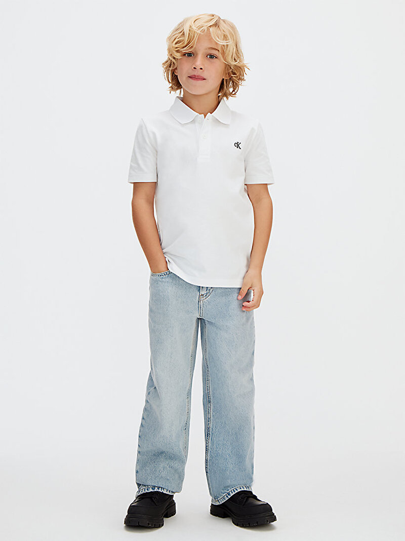 Calvin Klein Beyaz Renkli Erkek Çocuk Solid Polo T-shirt