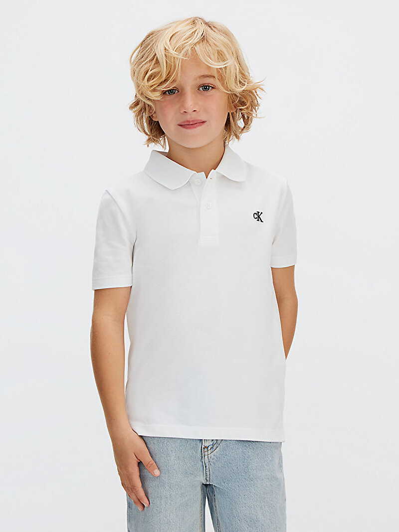 Calvin Klein Beyaz Renkli Erkek Çocuk Solid Polo T-shirt