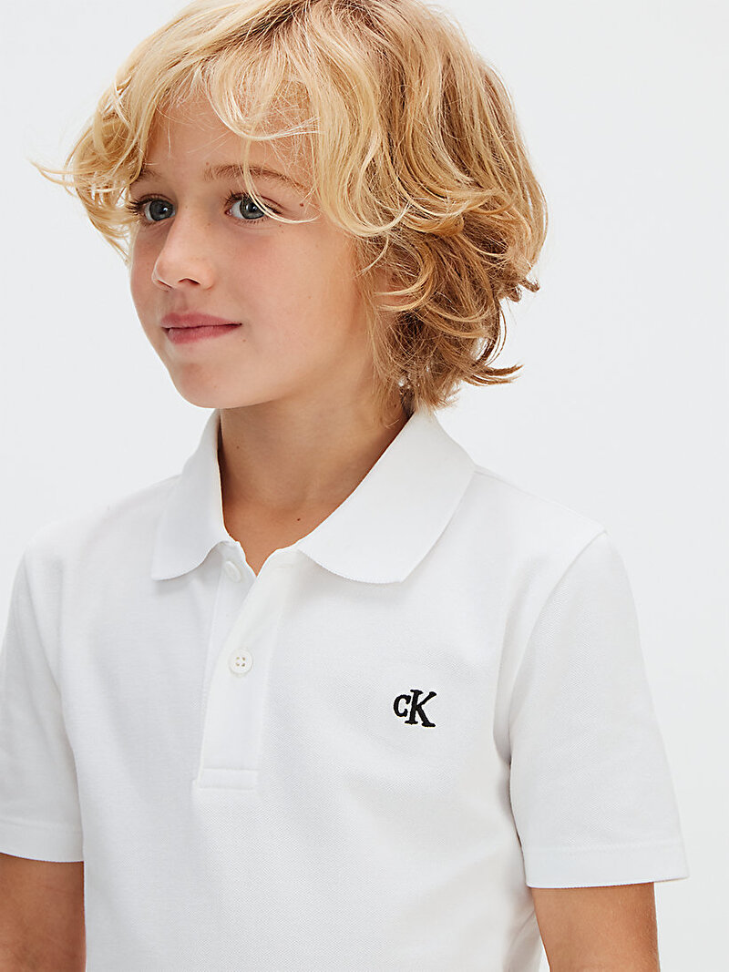 Calvin Klein Beyaz Renkli Erkek Çocuk Solid Polo T-shirt