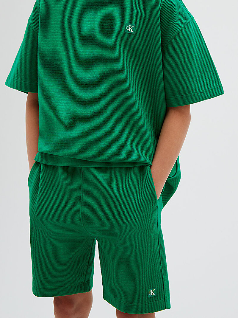 Calvin Klein Yeşil Renkli Erkek Çocuk Ottoman Şort T-shirt Set