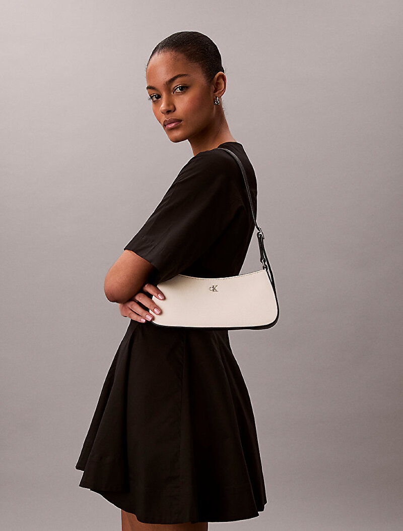 Calvin Klein Bej Renkli Kadın CK Canvas Small Omuz Çantası