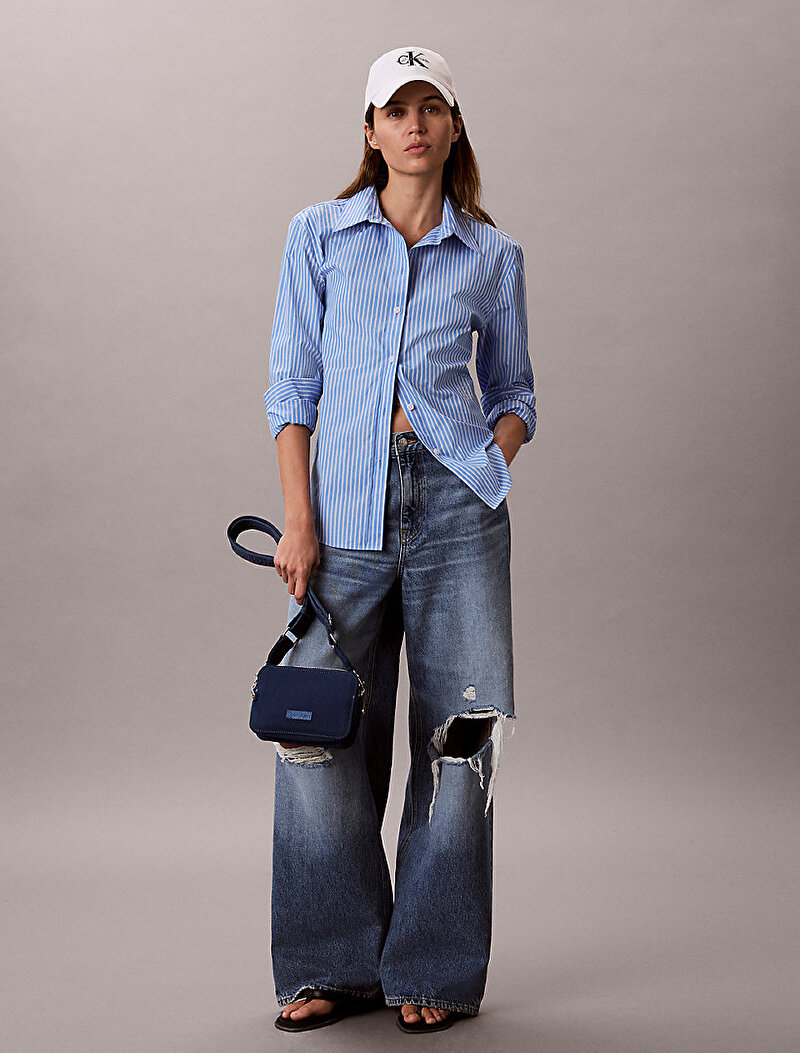 Calvin Klein Mavi Renkli Kadın Webbing Strap Çapraz Çanta