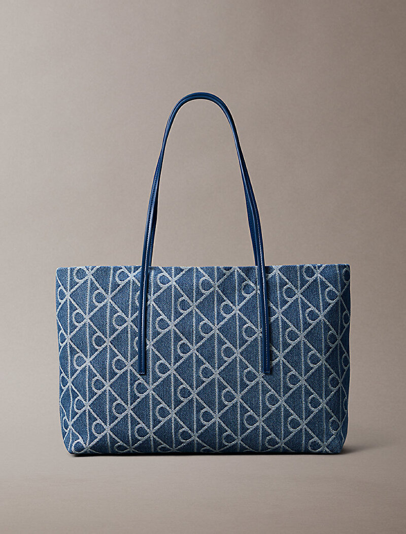 Calvin Klein Mavi Renkli Kadın Emblem Denim Tote Çanta