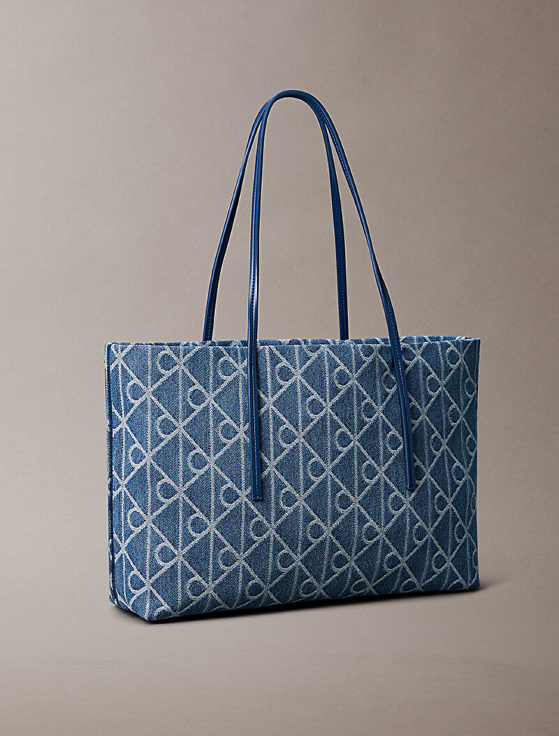 Calvin Klein Mavi Renkli Kadın Emblem Denim Tote Çanta