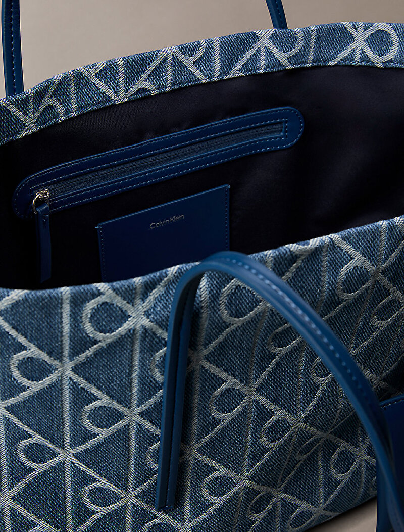 Calvin Klein Mavi Renkli Kadın Emblem Denim Tote Çanta