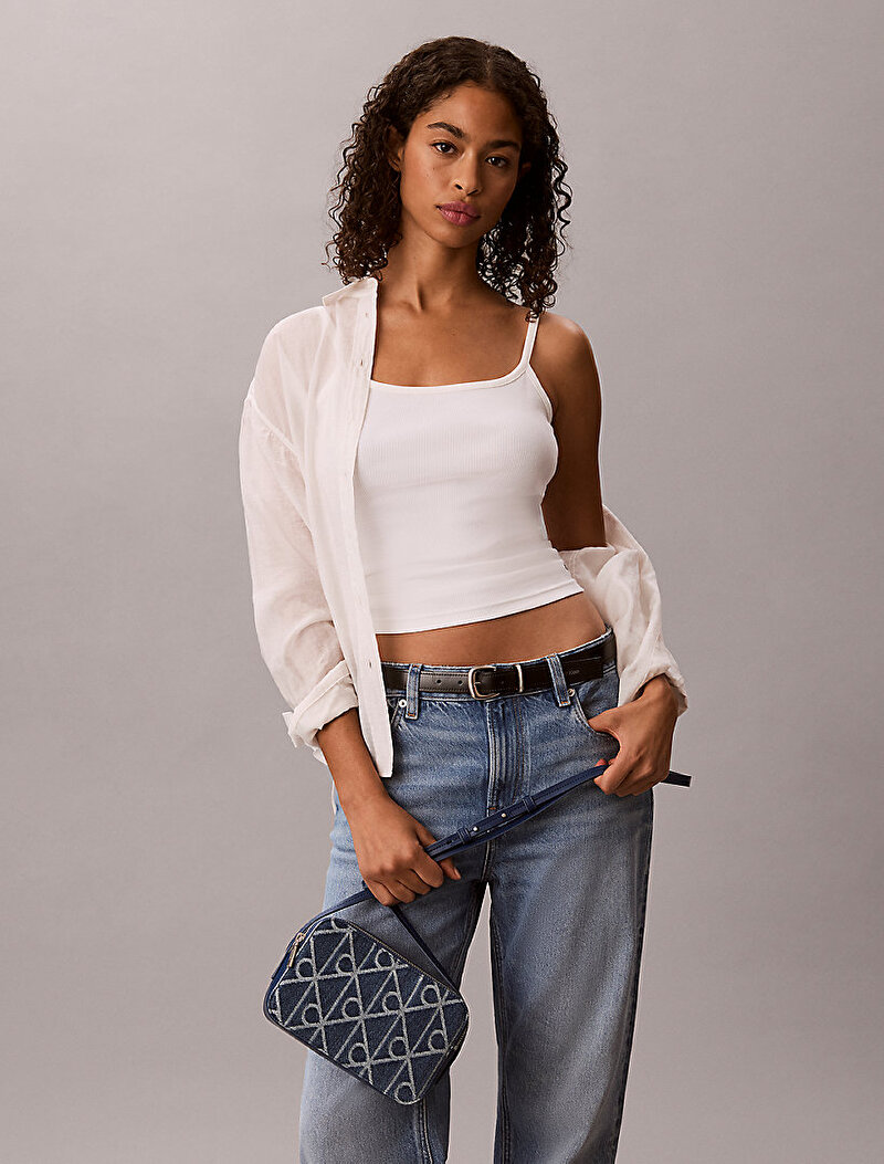 Calvin Klein Mavi Renkli Kadın Emblem Denim Çapraz Çanta