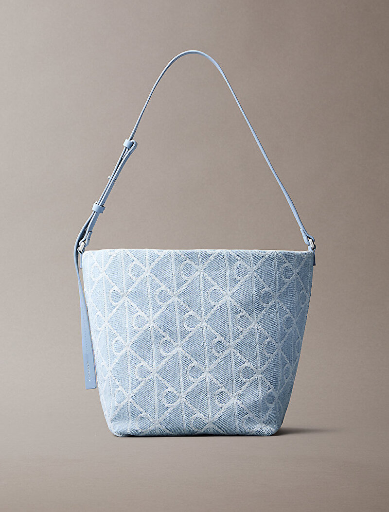Calvin Klein Mavi Renkli Kadın Emblem Denim Bucket Çanta