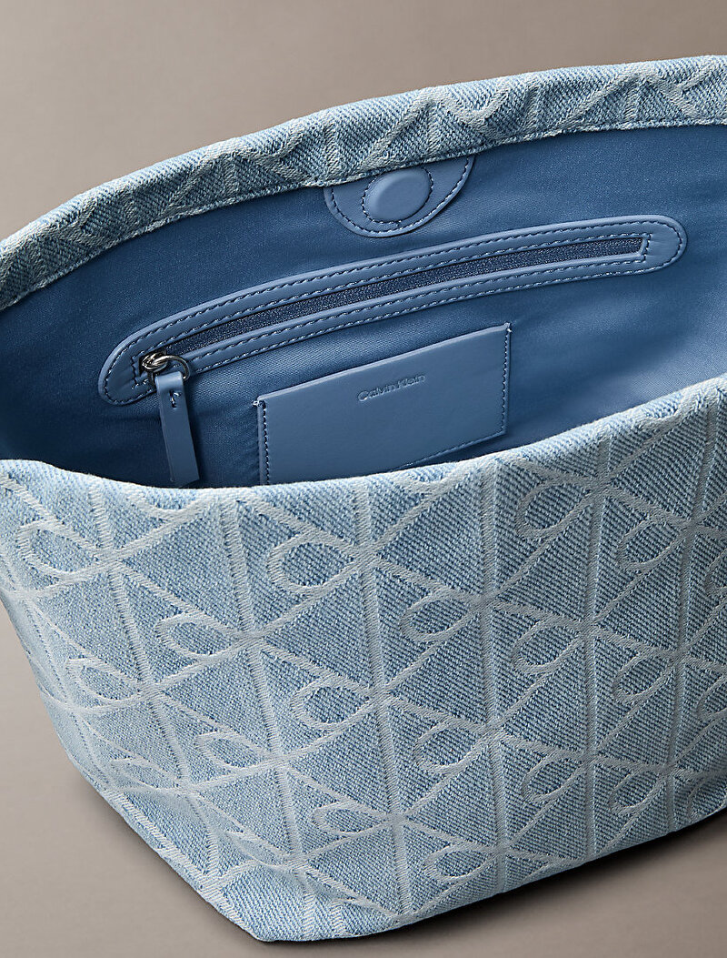 Calvin Klein Mavi Renkli Kadın Emblem Denim Bucket Çanta