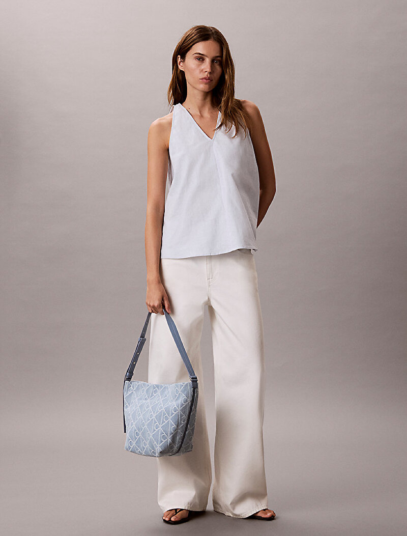 Calvin Klein Mavi Renkli Kadın Emblem Denim Bucket Çanta