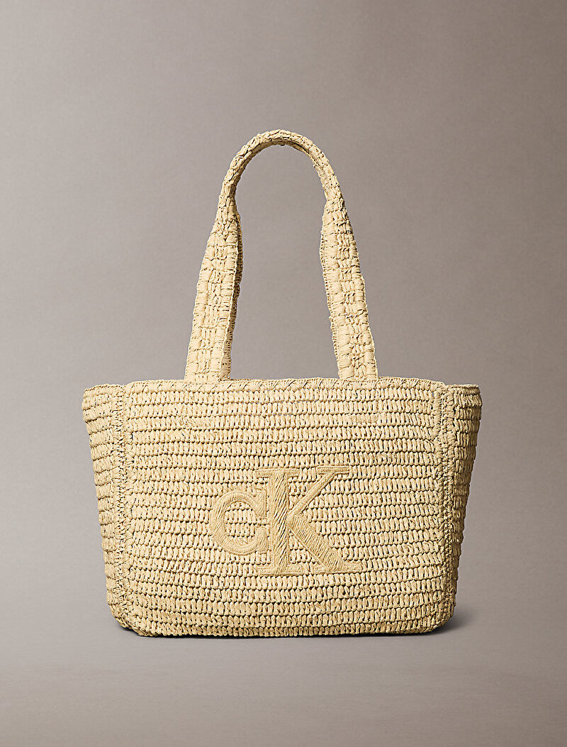 Calvin Klein Bej Renkli Kadın Bold CK Raffia Medium Tote Çanta