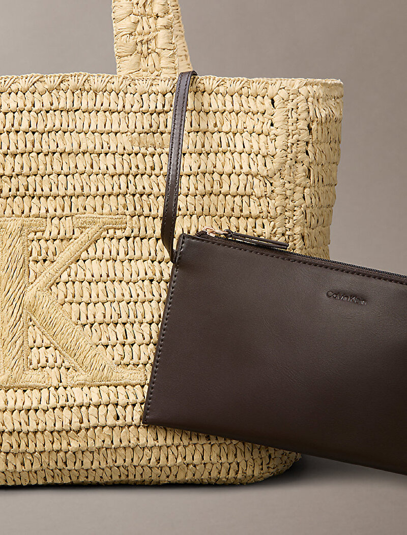 Calvin Klein Bej Renkli Kadın Bold CK Raffia Medium Tote Çanta
