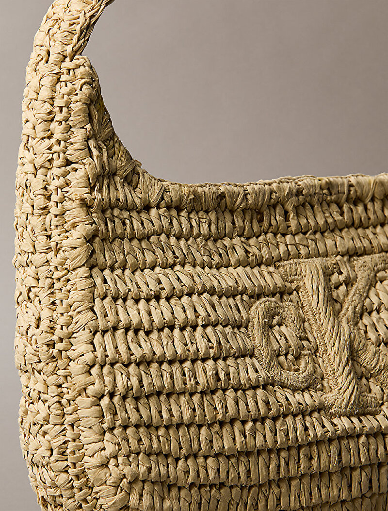 Calvin Klein Bej Renkli Kadın Bold CK Raffia Omuz Çantası