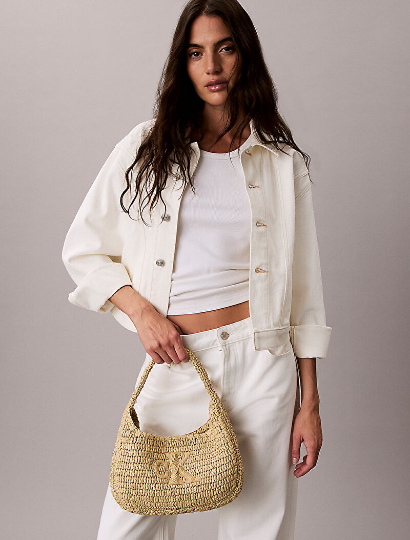 Calvin Klein Bej Renkli Kadın Bold CK Raffia Omuz Çantası