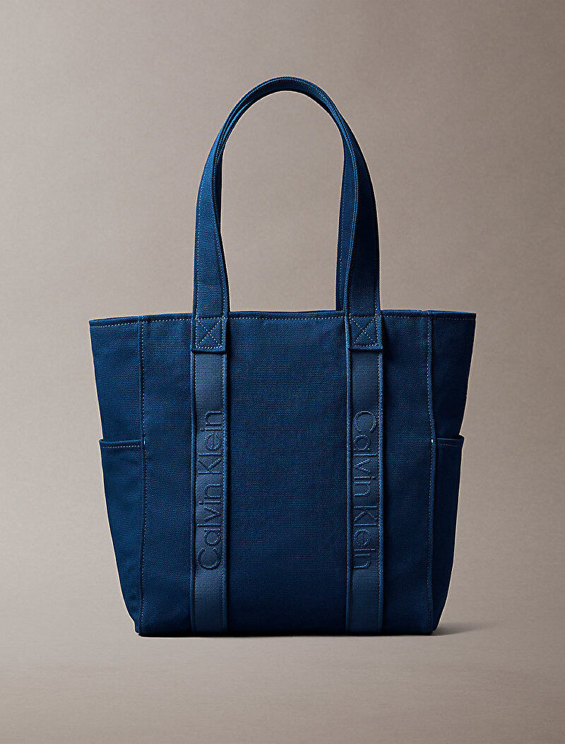 Calvin Klein Mavi Renkli Kadın Webbing Strap Canvas Tote Çanta