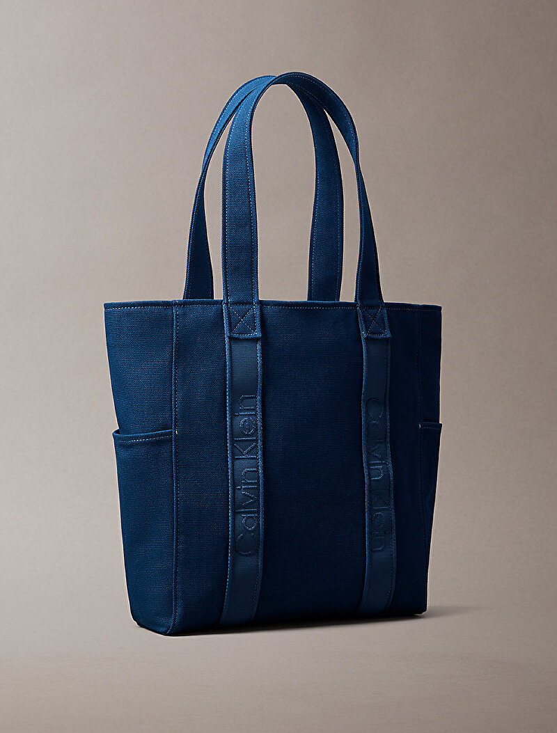 Calvin Klein Mavi Renkli Kadın Webbing Strap Canvas Tote Çanta