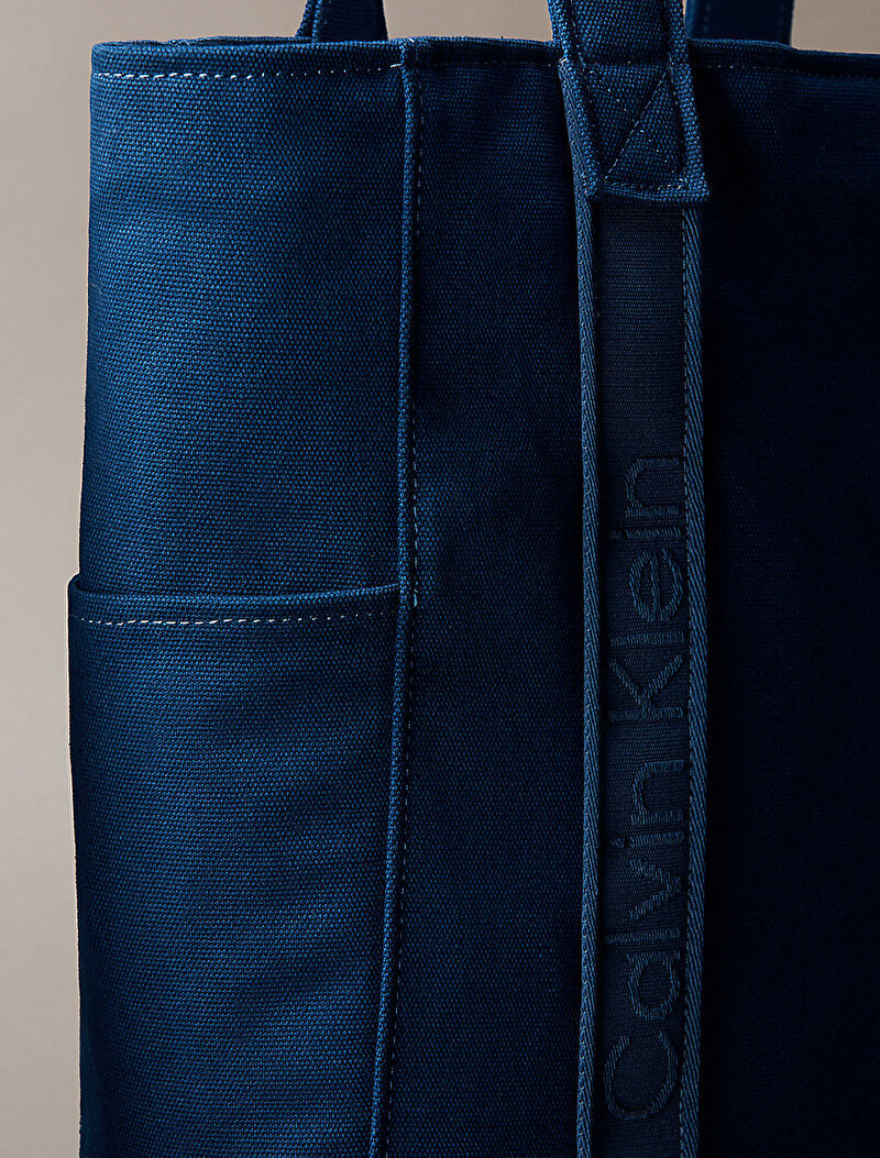 Calvin Klein Mavi Renkli Kadın Webbing Strap Canvas Tote Çanta
