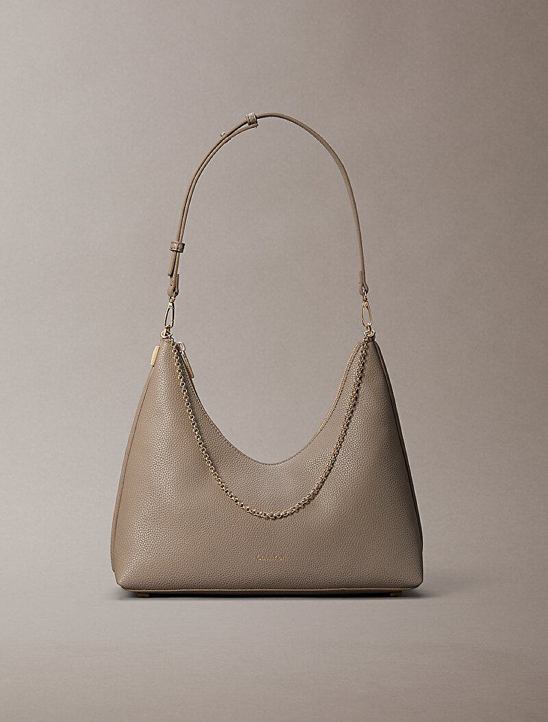 Calvin Klein Bej Renkli Kadın Emblem Pebble Omuz Çantası