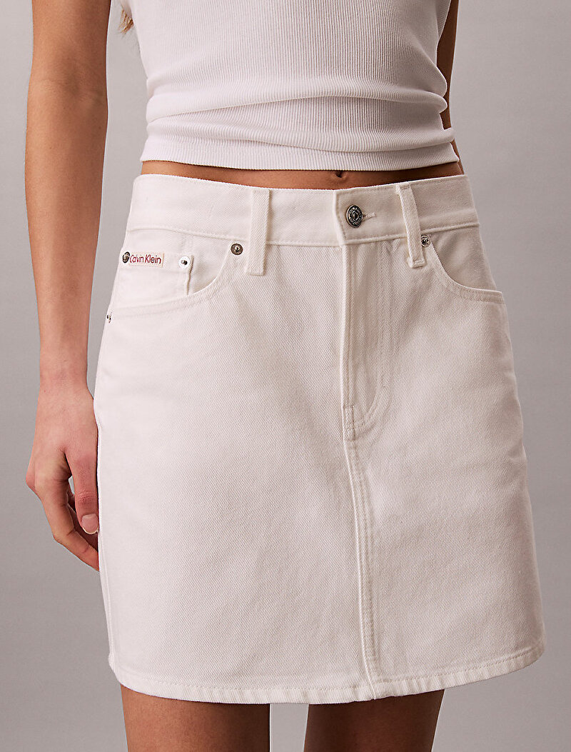 Calvin Klein Beyaz Renkli Kadın 90s Chalk Mini Etek