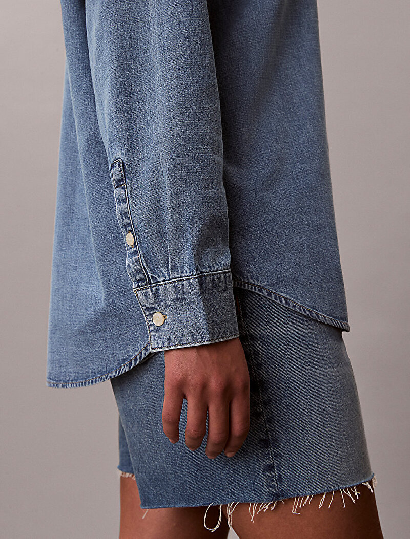 Calvin Klein Mavi Renkli Kadın Oversized Gömlek