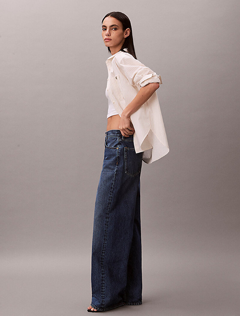 Calvin Klein Lacivert Renkli Kadın The Wide Leg Indigo Jean Pantolon