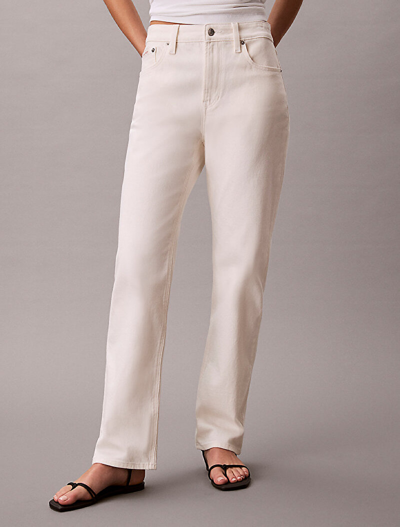 Calvin Klein Beyaz Renkli Kadın High Rise Straight Jean Pantolon