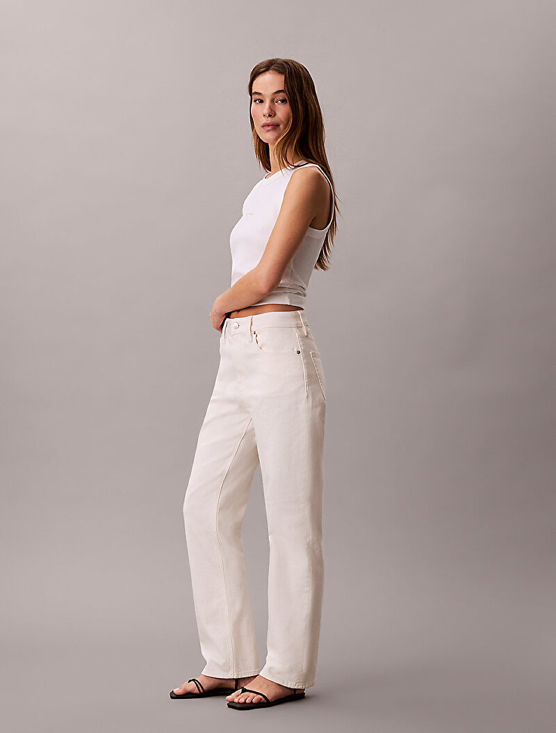 Calvin Klein Beyaz Renkli Kadın High Rise Straight Jean Pantolon