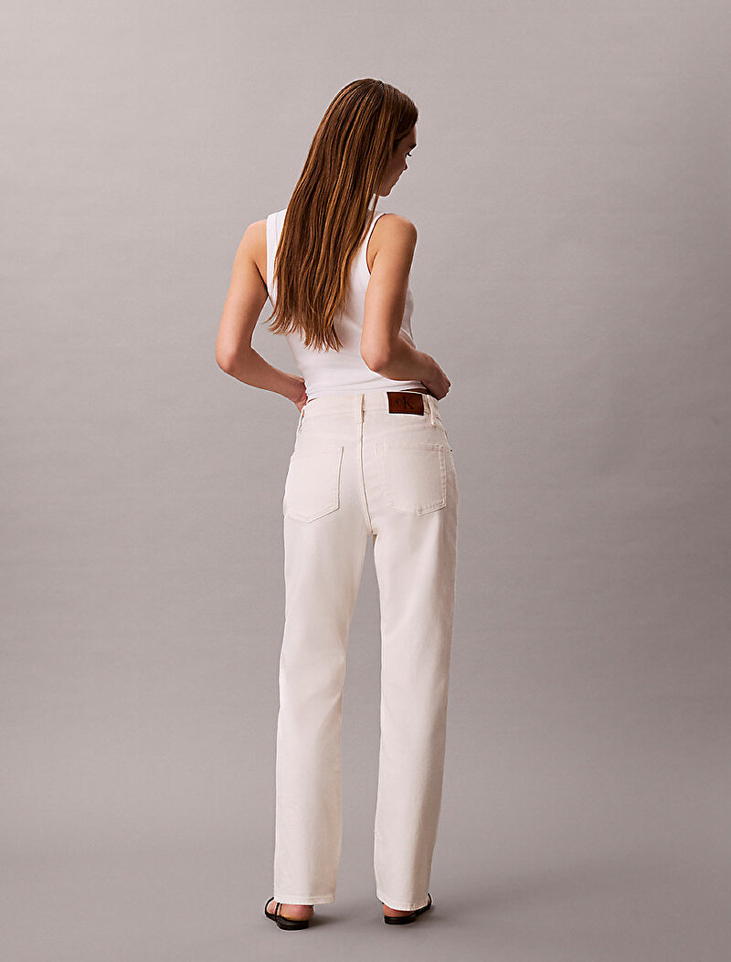 Calvin Klein Beyaz Renkli Kadın High Rise Straight Jean Pantolon