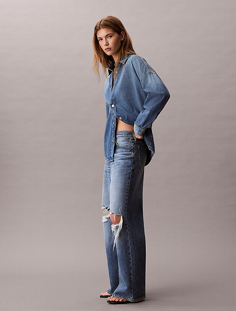 Calvin Klein Lacivert Renkli Kadın Low Rise Baggy Slash Jean Pantolon