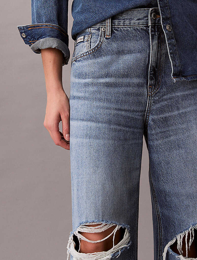 Calvin Klein Lacivert Renkli Kadın Low Rise Baggy Slash Jean Pantolon