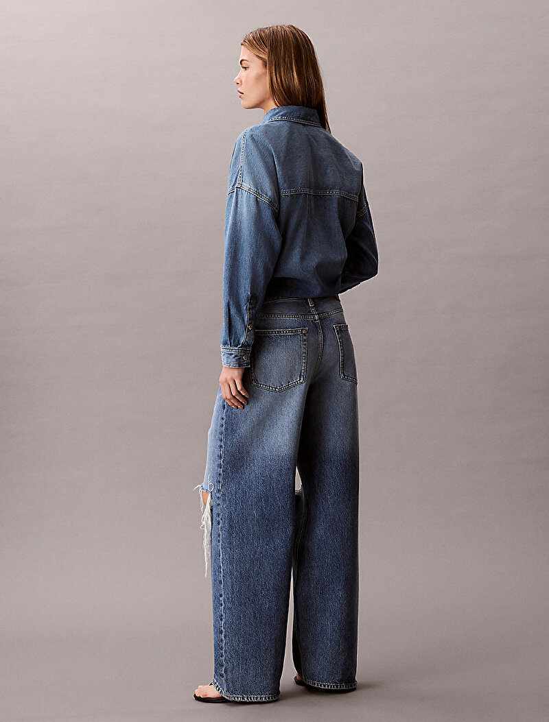 Calvin Klein Lacivert Renkli Kadın Low Rise Baggy Slash Jean Pantolon
