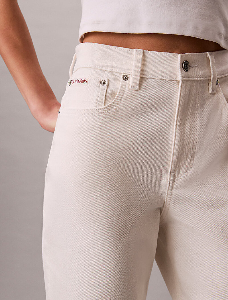 Calvin Klein Beyaz Renkli Kadın Mom Chalk White Jean Pantolon