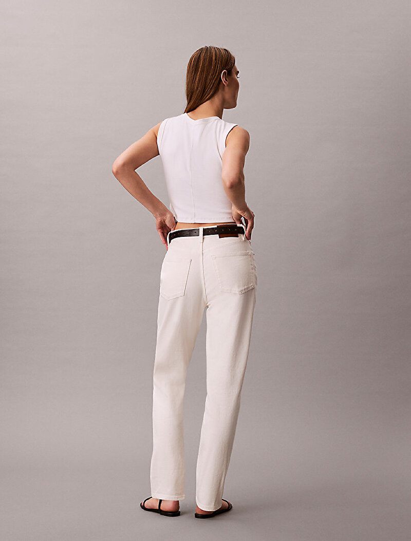 Calvin Klein Beyaz Renkli Kadın Mom Chalk White Jean Pantolon