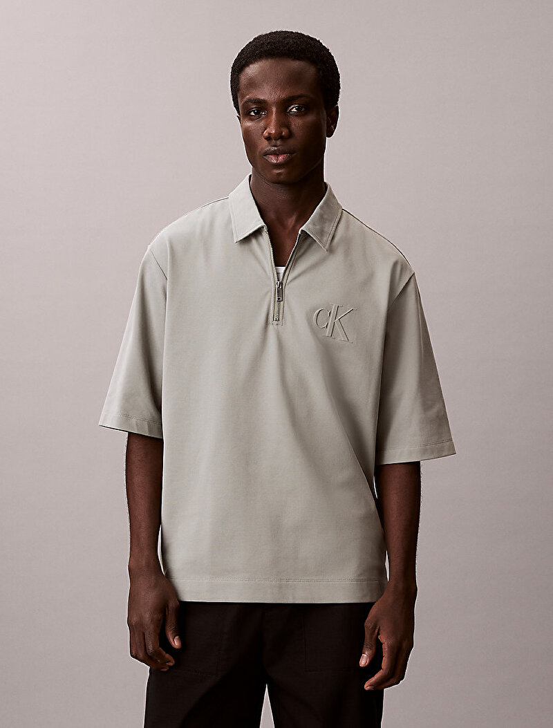 Calvin Klein Gri Renkli Erkek Supima Chest Polo T-shirt