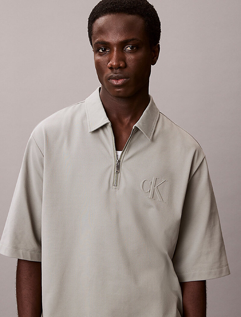 Calvin Klein Gri Renkli Erkek Supima Chest Polo T-shirt