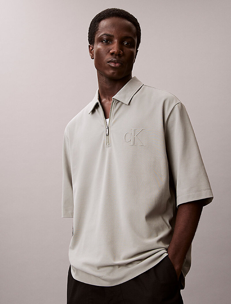 Calvin Klein Gri Renkli Erkek Supima Chest Polo T-shirt