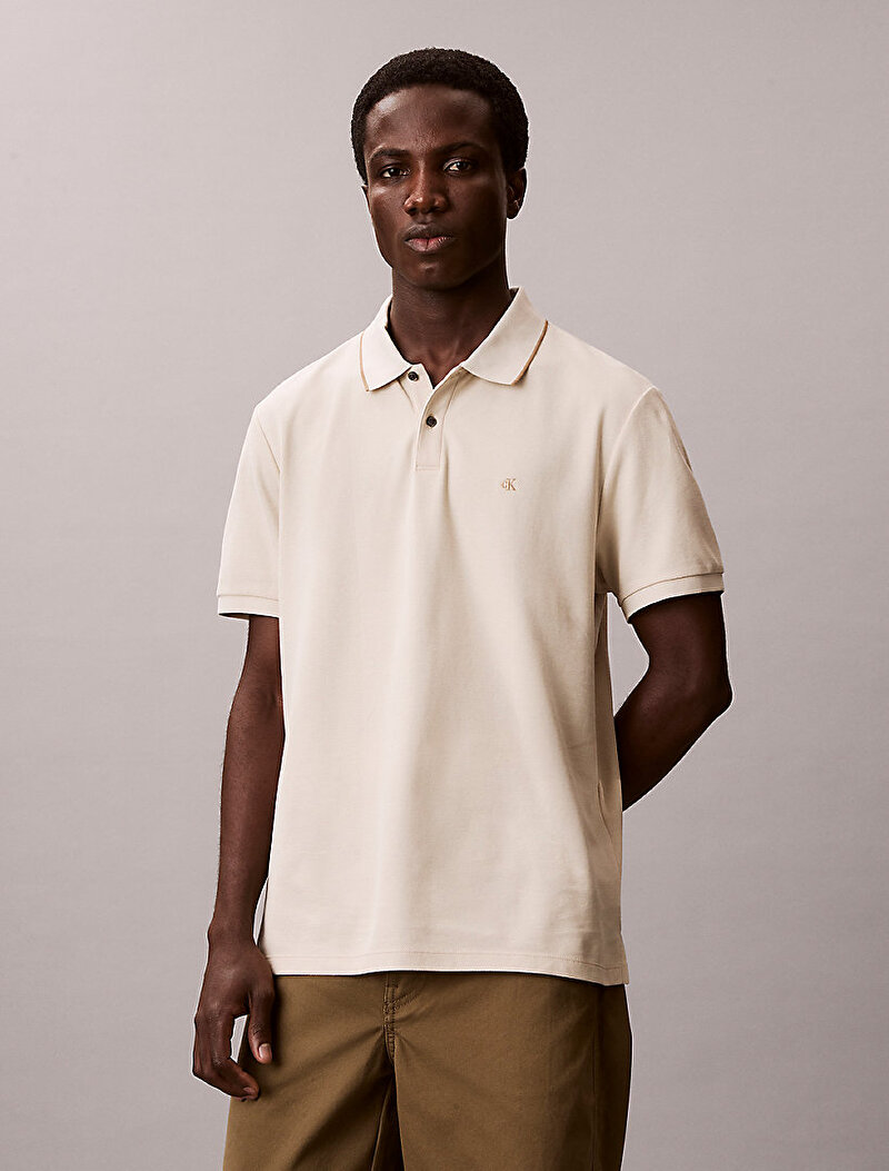 Calvin Klein Beyaz Renkli Erkek Refined Pique Polo T-shirt