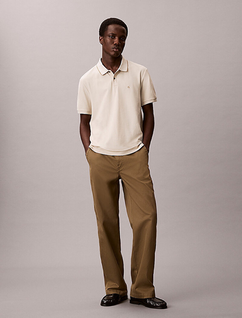 Calvin Klein Beyaz Renkli Erkek Refined Pique Polo T-shirt