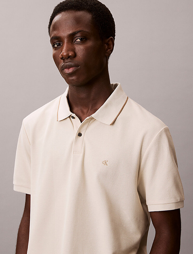 Calvin Klein Beyaz Renkli Erkek Refined Pique Polo T-shirt