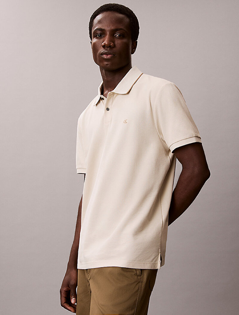 Calvin Klein Beyaz Renkli Erkek Refined Pique Polo T-shirt