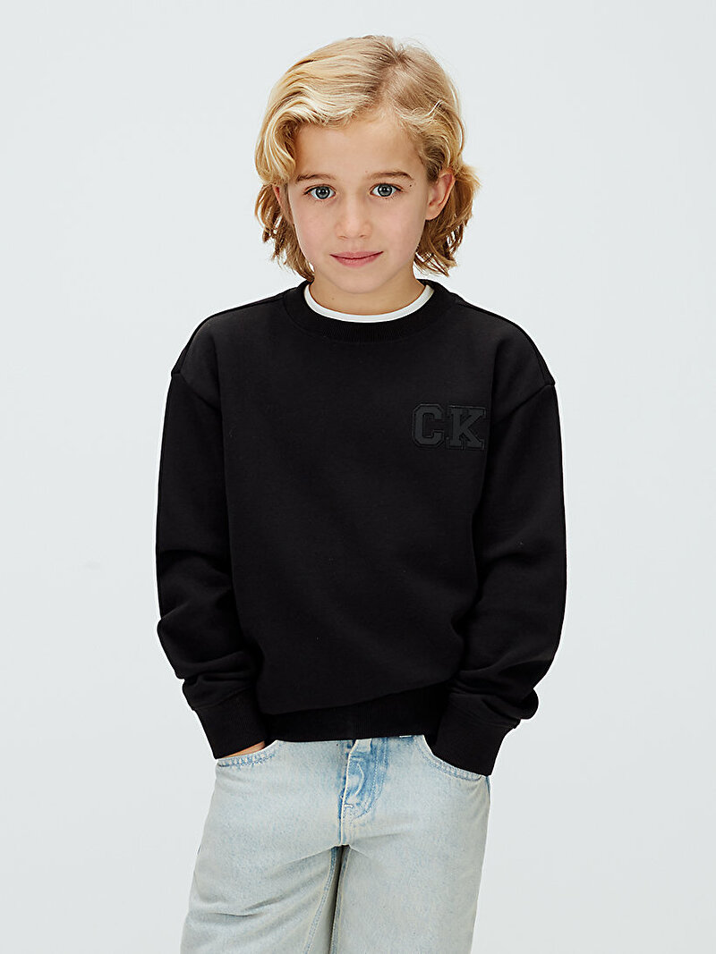 Calvin Klein Siyah Renkli Erkek Çocuk Relaxed Crewneck Sweatshirt