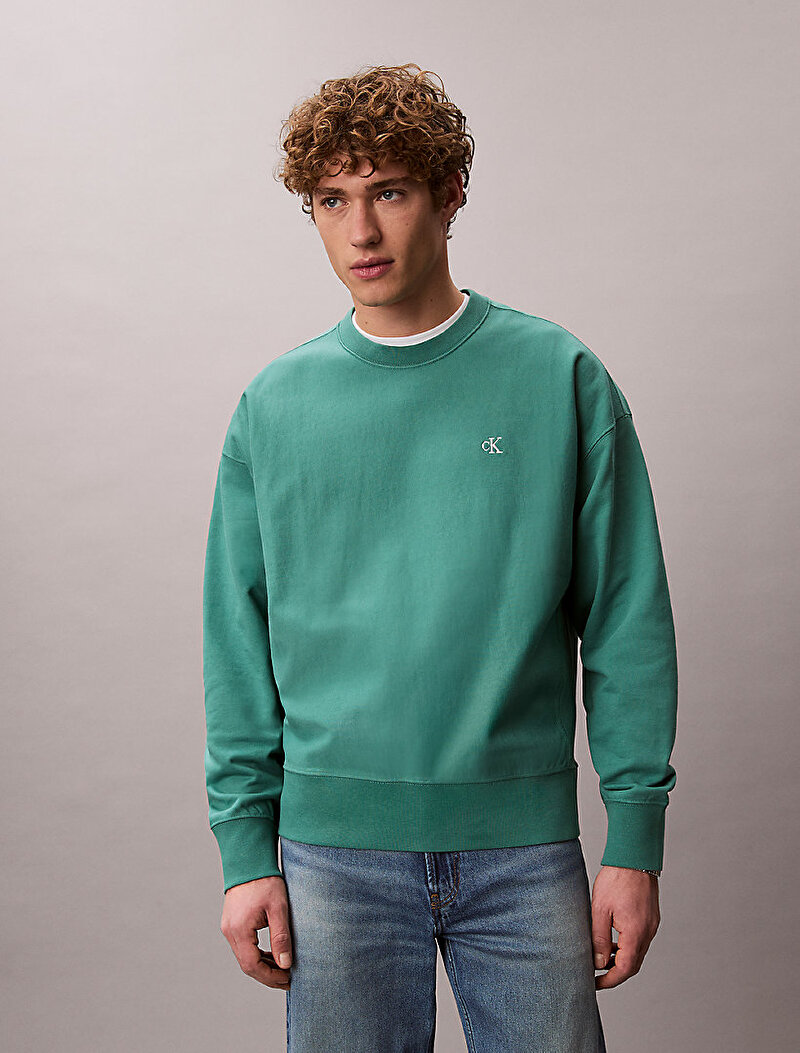 Calvin Klein Yeşil Renkli Erkek Premium Terry Sweatshirt
