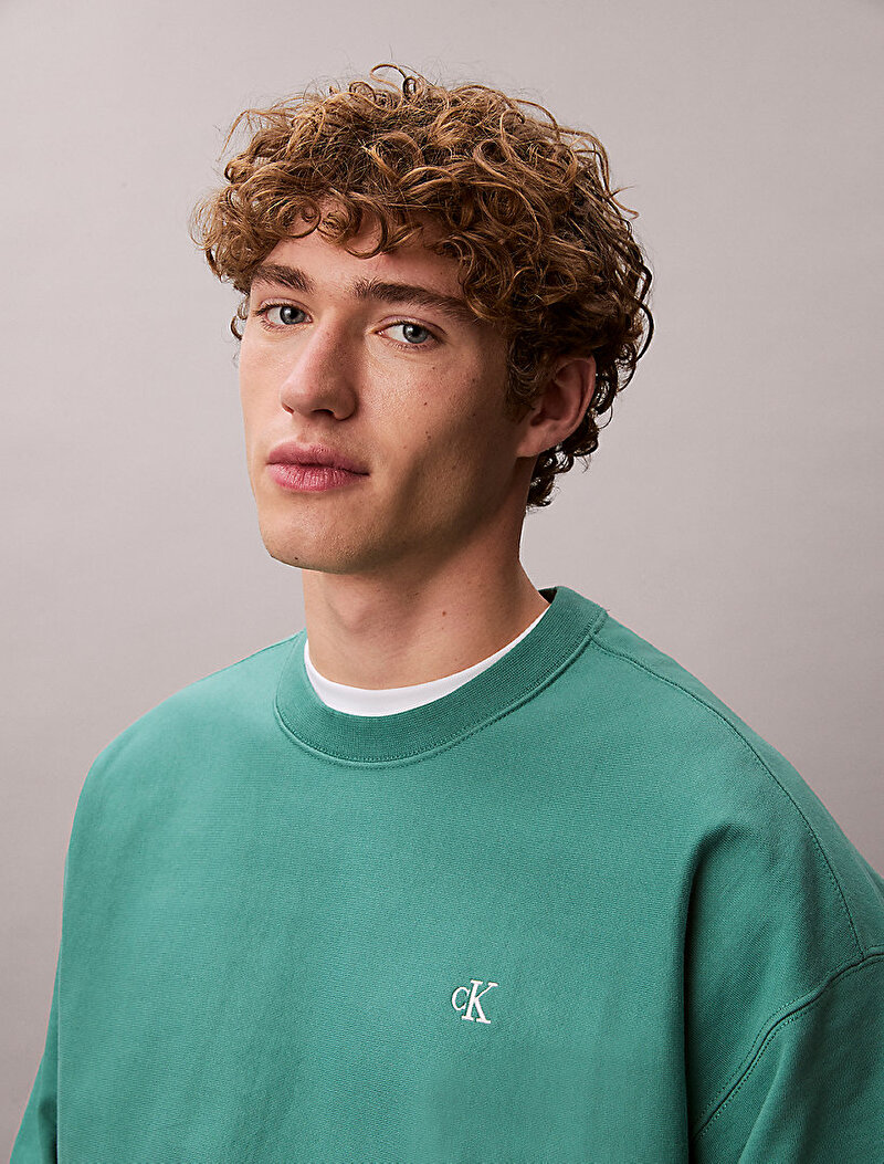Calvin Klein Yeşil Renkli Erkek Premium Terry Sweatshirt