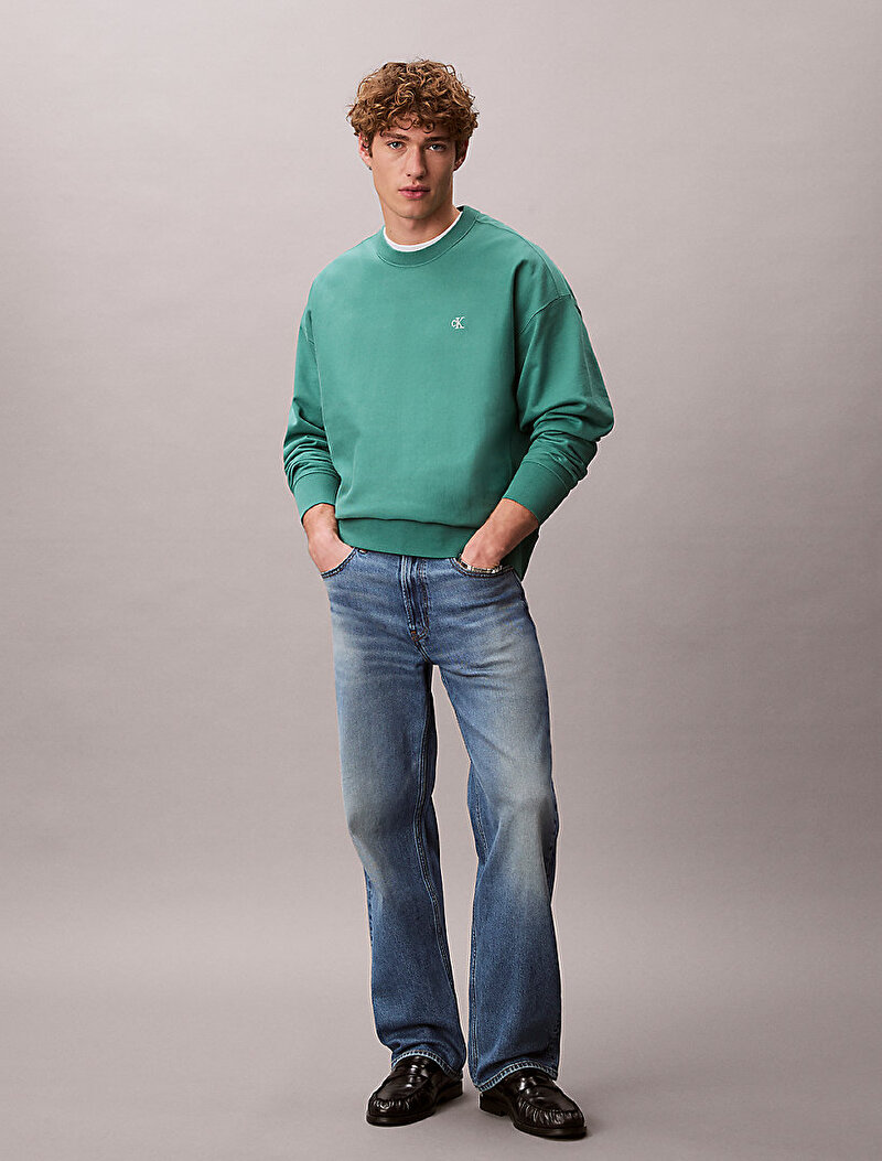 Calvin Klein Yeşil Renkli Erkek Premium Terry Sweatshirt