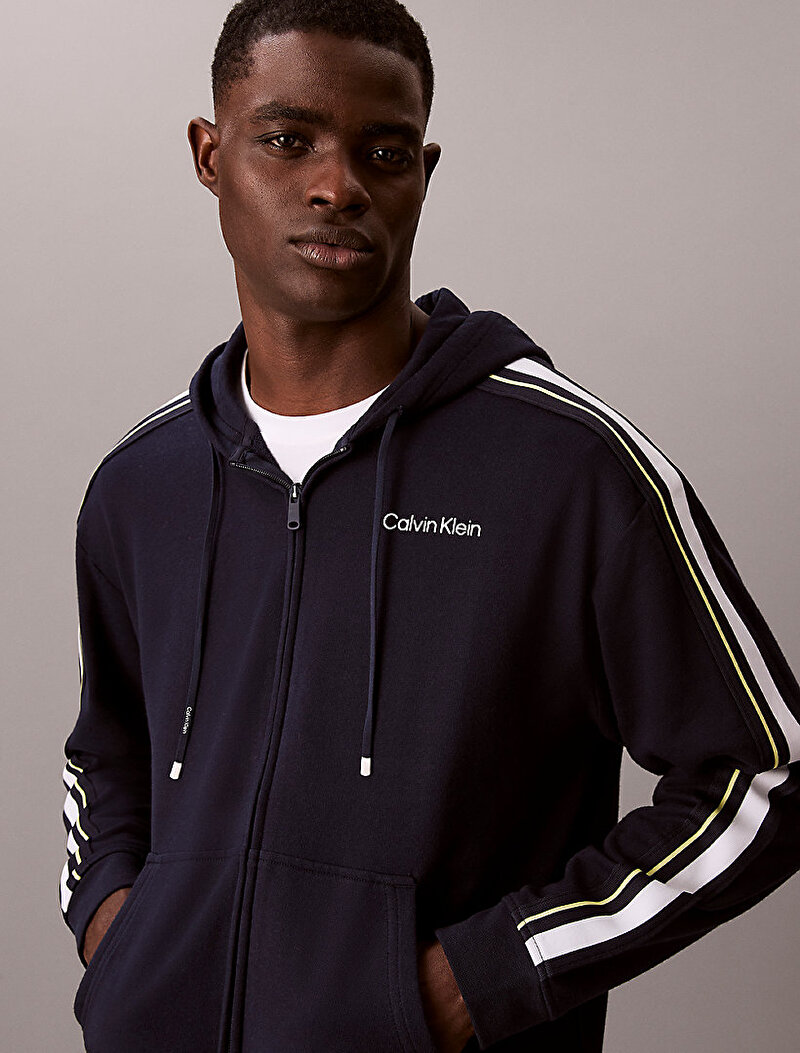 Calvin Klein Mavi Renkli Erkek Logo Tape Hoodie
