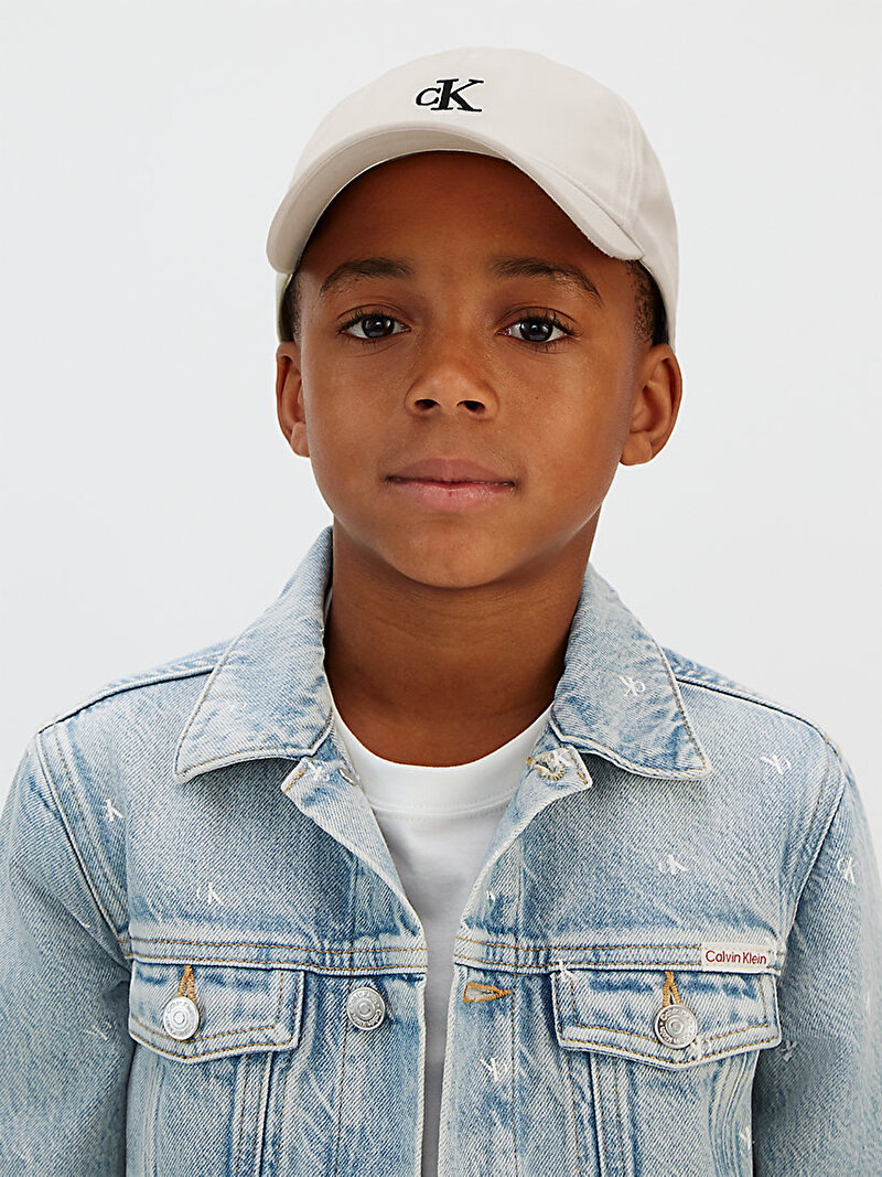 Calvin Klein Beyaz Renkli Çocuk Unisex Monogram Baseball Şapka