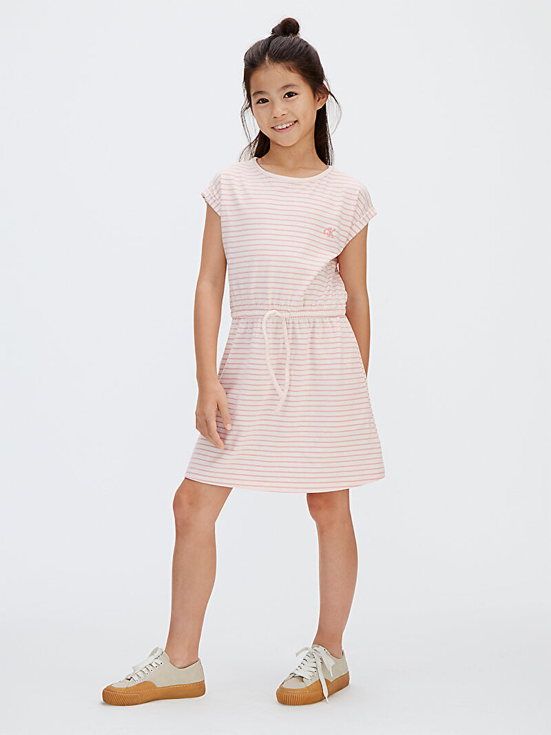Calvin Klein Pembe Renkli Kız Çocuk Feeder Stripe Elbise